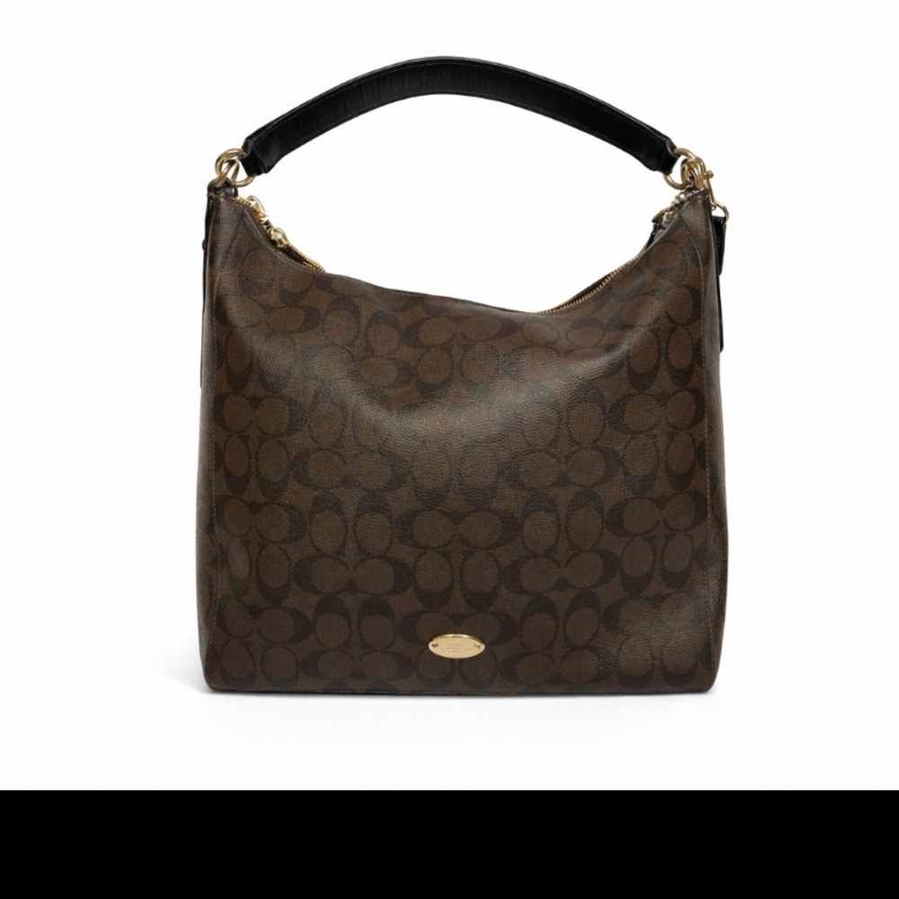 Coach large shoulder bag purse signature brown black